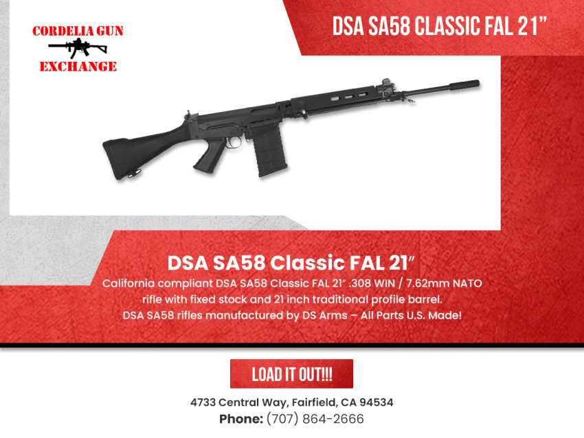 Black Friday: Secure Your DSA FAL SA58 21" Classic Online at Cordelia Gun Exchange