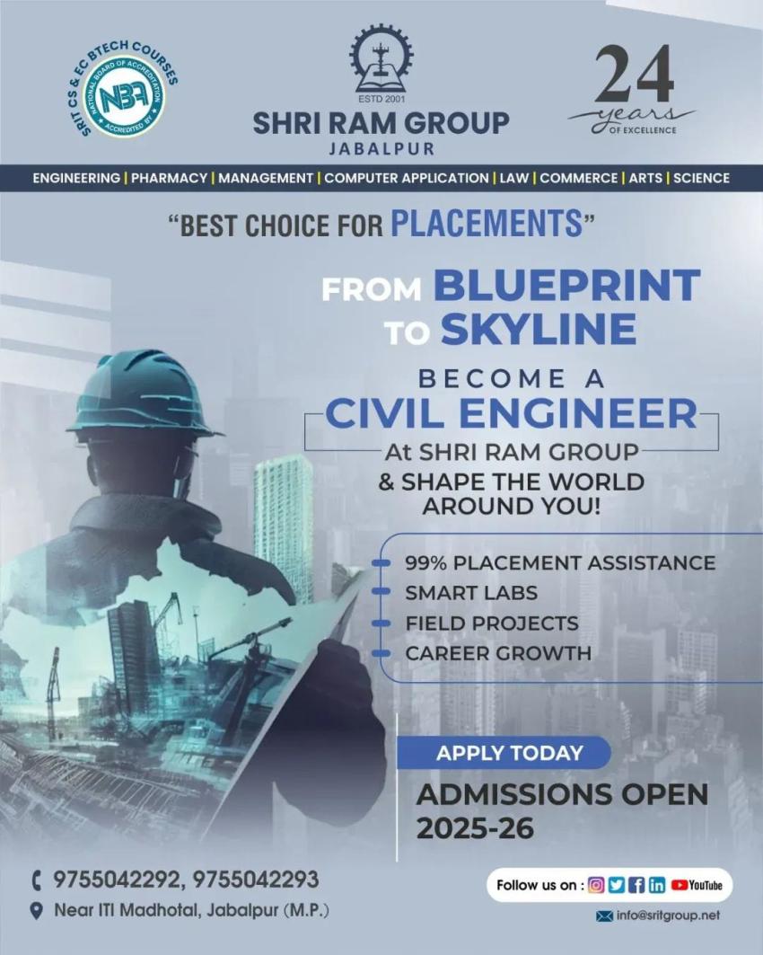 Create Skylines from Blueprint: Your Future in Civil Engineering at Shri Ram Group Jabalpur